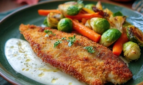 krokante scholfilet met gekaramelliseerde groenten