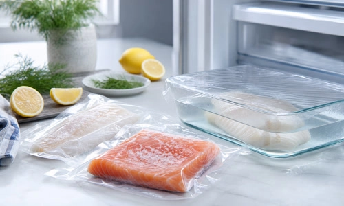 Verpakte visfilets klaar voor de vriezer